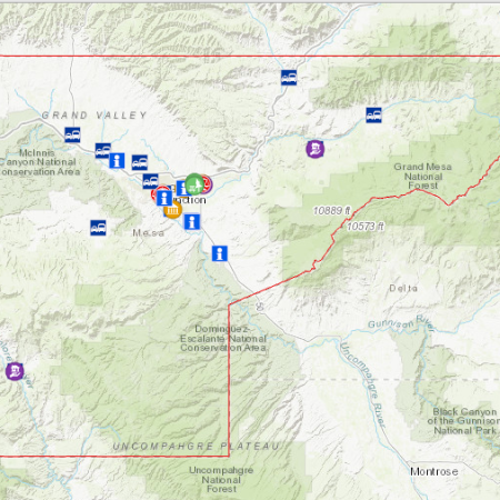 Screen shot of the Mesa County Facilities Map that shows the buildings supported by our Facilities department
