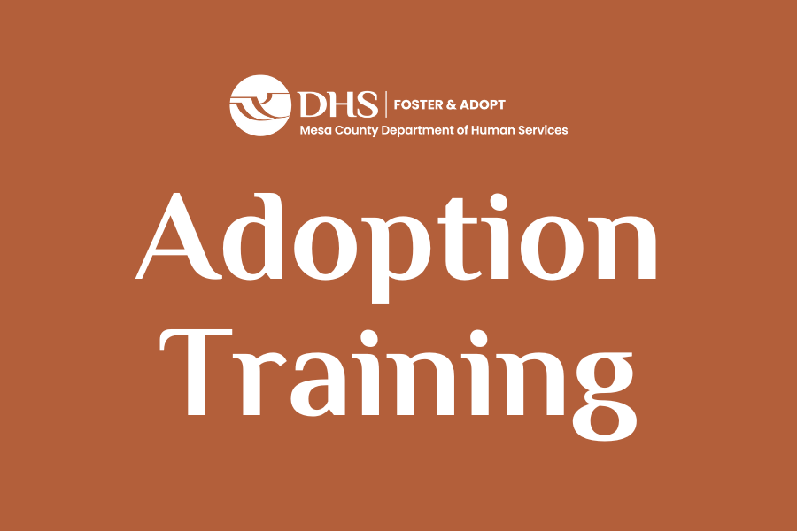 Adoption Training on orange background with MCDHS logo