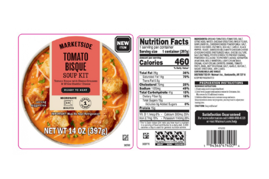 Marketside tomato bisque soup kit label